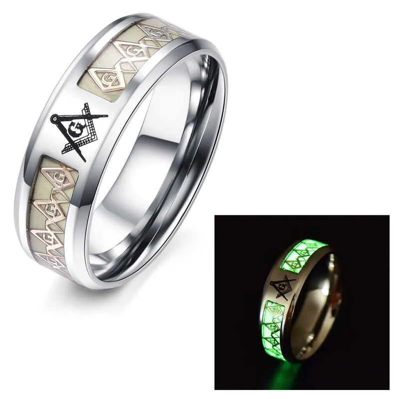Glow in the Dark Masonic Pattern Ring Jewelry